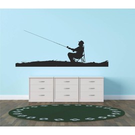 Decals - Fishing Pole Fish Fishermen Fisherman Water Boat Kitchen Home Decor Picture Art Image Graphic Mural Design Decoration Size 10 Inches X 28 Inches - Vinyl Wall Sticker - 22 Colors Available