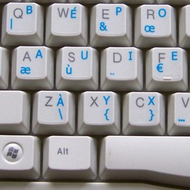French BÉPO Keyboard Labels Layout ON Transparent Background with Blue, RED, White OR Yellow Lettering (Blue)