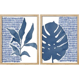 SIGNWIN Adhesive Canvas Poster Set Navy Blue Botanical Silhouettes Contemporary Leaf and Monstera Nature Wilderness Illustrations Modern Art Decorative Farmhouse Colorful for Bedroom - 8"x10"x 2