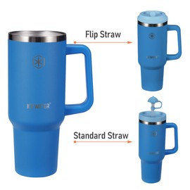 ICEWATER - 40 oz Tumbler with Handle & 2 Lids (Standard Straw and Flip Straw) | 100% Leak Proof | Cup Holder Friendly | Insulated Water Bottle for Coffee | Keep Cold for 36 Hours (Azure)