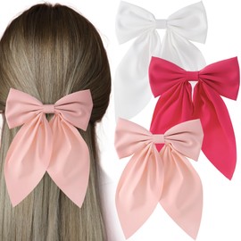 Incinkod 3 Pcs Hair Bows for Women, Bow Hair Clips, Cute Silky Satin Womens Hair Bows, Bow Clips for Women (White, Pink, Dark Pink)