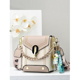 Fashionable Geometric Pattern Pu Leather Crossbody Bag As Gifts, 2025 New Versatile Shoulder Bags 2025 for Women, Trendy All-match Bag Charm Chain Flap Affordable Luxury Bag:_Brown_one-size