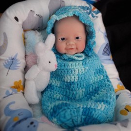 Newtotlove 7 Inch Silicone Baby Boy, Mini Realistic Newborn Baby Dolls Silicone Full Body Stress Relief with Feeding Accessories