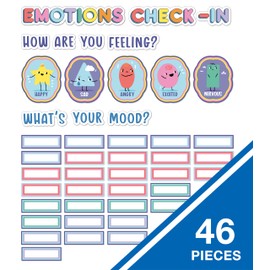 Carson Dellosa Pre-Punched We Stick Together 46-Piece Emotions Check-in Bulletin Board Set, Calming Corner Accents, Feelings Chart, Mood Board and More, Calm Down Corner, SEL Classroom Décor