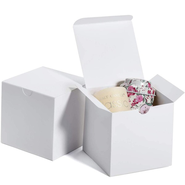 MESHA 4x4x4'' White Gift Boxes 50 PC Small Gift Boxes Bulk with Lids, Kraft Paper Gift Boxes for Presents, White Bridesmaid Proposal Box, Favor Boxes, Candle Boxes,Small Boxes for Packaging