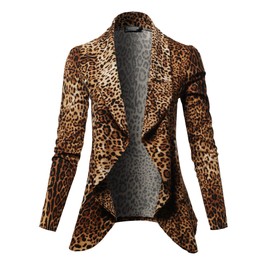 SSOULM Women's Long Sleeve Classic Draped Open Front Lightweight Blazer ANIMALTAUPE S