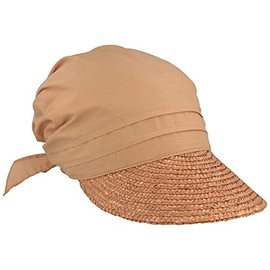 Seeberger Women's Sun Hat, Straw / Fabric Cap - Beige (sand 0094)