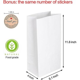 8 Lb Paper Lunch Bags, 6.1 x 4 x 11.8'' White Paper Lunch Bag, Recyclable Kraft Sack Bags for Homemade Food Packing Storage & Small Business, Bonus Label Seal Stickers (25 Pack) - white: 100pack