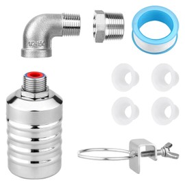 Float Valve, Stainless Steel NPT Thread Leak-Proof Automatic Water Level Control Float Shut Off Valve with 1/2" to 3/4" Adapter 1/2" Elbow for Water Tank Pool Livestock Trough