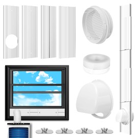Estoder Portable Air Conditioner Window Vent Kit for 5.1”/5.9” Exhaust Hose, Upgraded Adjustable AC Window Seal for Sliding Horizontal & Vertical Windows, with Universal Coulper & Filter & Rain Cover