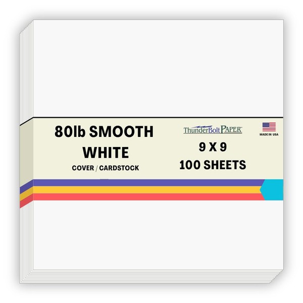100 Bright White Smooth 80# Card Paper Sheets - 9"
