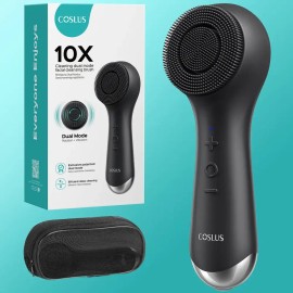COSLUS FBS03 Cepillo Facial-2 en 1portátil de silicona exfoliante eléctrico cepillo facial, rotación y vibración,5 velocidades ajustables, espuma auto