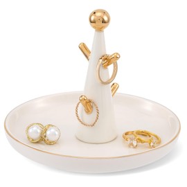 Lolalet Ceramic Ring Dish Holder, Tree-shaped Trinket Tray for Rings Earrings Necklaces Jewelry Decorative Plate Present for Birthday Wedding Engagement -White