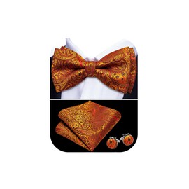 Barry.Wang Men's Paisley Silk Pre-tied Bow Tie Set Pocket Square and Cufflinks for Weddings and Formal Events