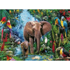 Puzzle 1000 Pieces Adult Elephant Parrot & Rainforest 70 x 50 cm Puzzles for Adults Educational Game Challenge Toy 1000 Piece Puzzles for Adults Children