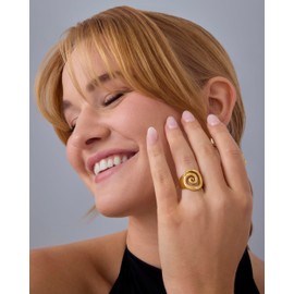 PAVOI 14K Yellow Gold Plated Chunky Spiral Swirl Ring for Women | Statement Trendy Jewelry | Size 5, Yellow Gold, No Gemstone