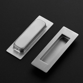 Ravinte 4 Pack Brushed Nickel Sliding Closet Door Handles Silver Flush Pulls 4.72in Length Recessed Finger Pulls for Sliding Barn Door Sqaure Cabinet Pulls Stainless Steel