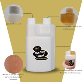 Exacto Shot Portable, Plastic Twin Neck Measurement Bottle, Outdoors Flask Beverage Dispenser (Gold, 16oz)