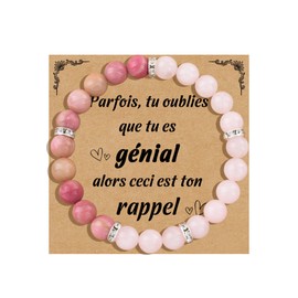 CheersLife Women's Bracelet Natural Stone Bracelet with Zircon Ring Birthday Christmas Gift Idea Original Pearl Bracelets Gift for Mother Daughter Sister Girlfriend Couple (Quartz Rose) FR, Stone