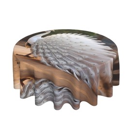 WZYWHJ White Peacock Printing Round Decorative Tablecloth 60 in can be Washed and reused for Round Table Dining Table Coffee Table