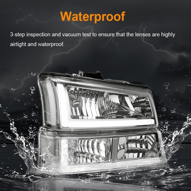 DimFlux LED DRL Headlight Headlights Assembly Kit Compatible with 2003-2006