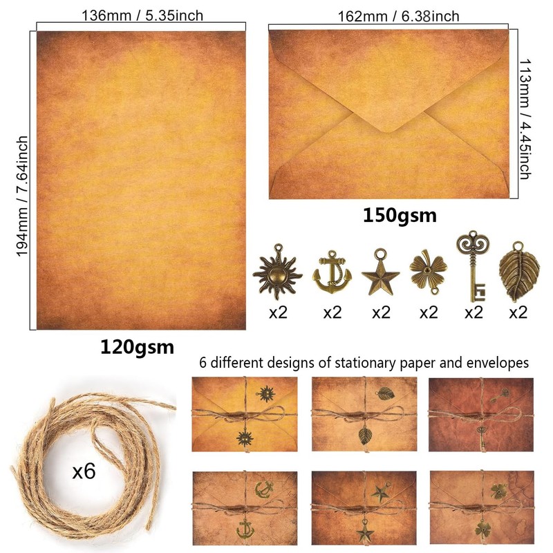Vintage Stationery Paper and Envelopes Set - 24 Sheets Classic
