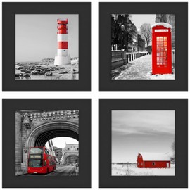 ORIVAN Black 4x4 Picture Frames Set of 4 Solid Wood Photo Frames for Wall and Tabletop Photo Frame