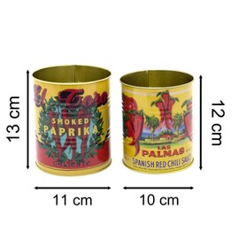 Carousel Home Set of 2 Decorative Replica Food Tin Cans | 2 Piece Mediterranean Retro Metal Storage Tin Set | Vintage Style Metal Food Display Cans
