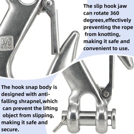 MAMDAFAON 3/8 Inch Safety Chain Hook with Latch,Heavy Duty Clevis Slip Hook Lifting Hook Winch Hook Tow Hook for Chain,304 Stainless Steel Crane Grab Hook Trailer Chain Hook,Capacity 2000Lbs