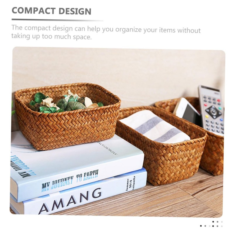 Sosoport Hand Woven Seagrass Storage Basket Desktop Sundry Organizer for
