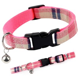 SuperBuddy Premium Plaid Dog Collar, Adjustable Dog Collars with Quick Release Buckle, Soft Comfortable Dog Collar for Small Dogs, Pink