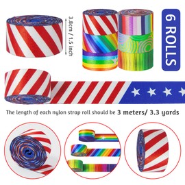 Grosun 6 Rolls 1.5 inch Rainbow Nylon Webbing Belt Webbing Straps Purse Straps Backpack Straps Nylon Belt in Thermal Transfer Patterns for Seatbelt, Bags, Backpacks, Handles, Luggage, Slings
