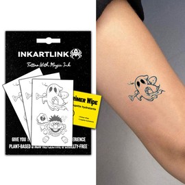 INKARTLINK Semi Permanent Tattoos, 3 Sheets of Small Temporary Tattoos, Adult Art Designs, Party Favors, Waterproof, Realistic, No Adhesive, No Reflective, Lasts 1-2 Weeks (Ghost)