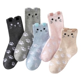 5 Pairs Cute Animal Socks for Women Girls, Funny Cat Socks, Novelty Soft Comfy Crew Socks