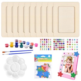 ELLECILA 10PCS Kids DIY Photo Frame Craft Kit, Wooden Painting Frames with 5 Pack Stickers & Watercolour Paint Set, 6 Inch Picture Frames for Children's Art Decor