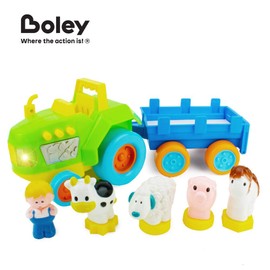 Boley My First Farm Play Set - 6 Piece Set of Farm Animal and Tractor Toys - Green Toy Tractor and Trailer for Toddler Kids Who Love Toy Tractors!