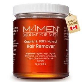 MOOM MOOM Organic Hair Removal Sugar Wax for Men with Aloe Vera & Chamomile – Soft Wax for Sensitive Skin & Men Hair - Perfect for Back, Chest, Eyebrow & Body - 12 oz Jar (Strips & Sticks NOT Included)