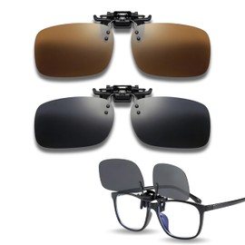 2pcs Clip on Sunglasses, Classic Polarized Flip up Sunglasses for Men Women Anti Glare UV400 Protection Clear Vision Fashion Framed Design for Driving Outdoor