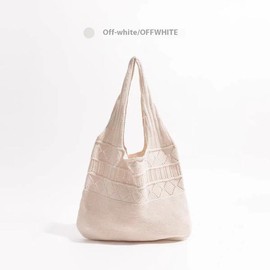 Women's fashionable retro bag, holiday gift, hollowed out knit design, large capacity daily shoulder bag, suitable for college students, white-collar workers, daily school, work, commuting - Color: White