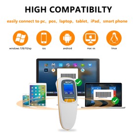 LENVII R777 Barcode Scanner Wireless Qr Code Scanner Barcode Scanner 1D/2D, Mobile Handheld Scanner Bluetooth Barcode Reader Barcode Scanner for Windows/Mac/Android/iOS (White)