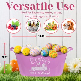 LLE Plastic Oval Containers with Handles & Printed Sentiment Decorative Storage Drink Cooler Candies Chocolates Toys & Gift Basket for Home Table Decor Easter Egg Hunts & Spring Decoration Set of 3