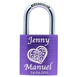 Love Goals Love Padlock with Engraving and 2 Keys, Individual, Perfect Gift, High Quality M063, Gift packaging, purple