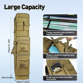 YUZHIYUAN Large Capacity Fishing Rod Bag, Durable 600D Oxford Fabric, Well Protection & Multi-storage Pockets Ice Fishing Pole Reel Case, Portable Travelling Fishing Bag, Nice Fishing Gift for Men