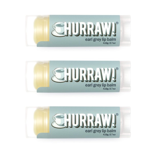 Hurraw! Earl Grey Lip Balm, 3 Pack: Organic, Certified Vegan, Cruelty and Gluten Free. Non-GMO, 100% Natural Ingredients. Bee, Shea, Soy and Palm Free. Made in USA