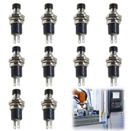 Instant Push Button Switch, Mini, Push Button Switch, Pre-wired Mini Instant Push Button (Set of 10), Used for Controlling PBS-110 Normally Open Circuits, 2-Pin SPST ON/OFF, 0.3 inches (7 mm), 1A,