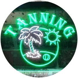 Tanning Sun Bath Illuminated Dual Color LED Neon Sign White & Green 12" x 8.5" st6s32-i0500-wg