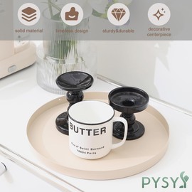 PYSYY 2 Pcs 11.8" and 9.8" Round Beige Metal Tray, Coffee Table Candle Holder & Decorative Serving Tray, Kitchen Counter Organizer for Modern Farmhouse Home Decor (Beige,11.8"+9.8”)