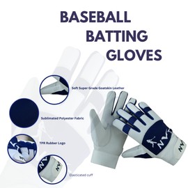 NVT Baseball Batting Gloves, Offers Superior Grip & Performance, Ultimate Durability and Ventilation, Batting Gloves Men Available in Blue & Multi Color (Blue/White, Adult Large)