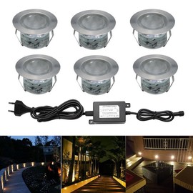 LED Recessed Floor Spotlights Set of 6 Diameter 45 mm 1 W Patio Recessed Spotlights Outdoor 12 V IP67 Waterproof Garden Patio Heater Light Warm White