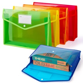 ECOSEAO Document Wallet A4, Pack of 5 Document Bags, Transparent Documents with Labels and Press Stud, A4 Collector Folders for Travel, Office, Document, School